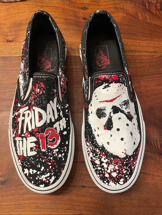 Vans Other - Vans J Voorhees Black/White/Red Friday the 13th Slip-On Graphic Shoes
